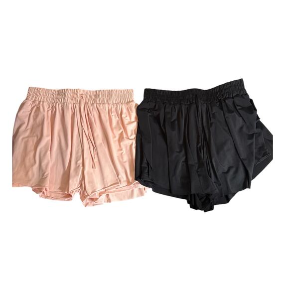 Exarus Pack of 2 Girls Kids High Waisted Running Short Tennis Size 14 Black Pink - Picture 2 of 12